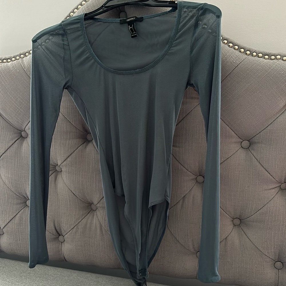 Forever 21 Blue Mesh Bodysuit
